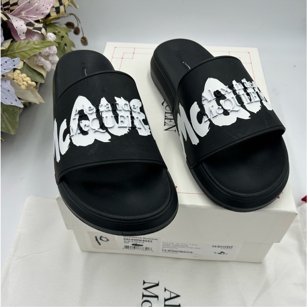 Men’s Alexander McQueen graffiti rubber sandals size 43 made in Italy